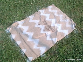 spray painted chevron rug on grass