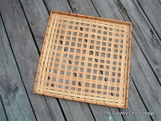grid woven basket on aged wood