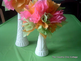 white vase tissue floral party centerpiece