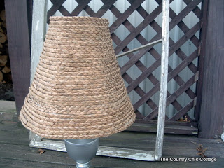Woven lamp shade on a porch