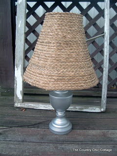 seagrass lamp shade knock off on a silver lamp base 