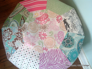 patchwork fabric floor pouf from a top view