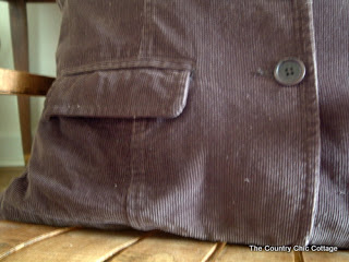 close up of corduroy pillow made from jacket