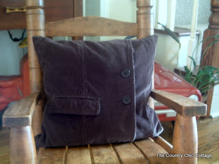 corduroy pillow on wooden rocking chair