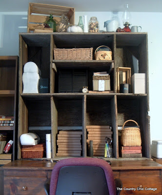 barn wood hutch on an office desk