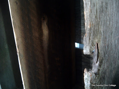 barn wood shelving close up
