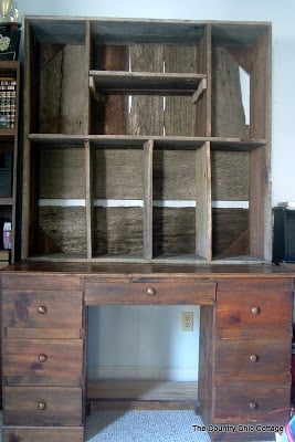 barn wood crates on top of wooden desk