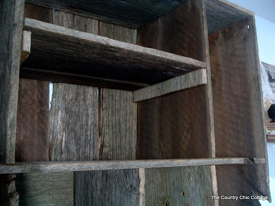 close up of barn wood hutch