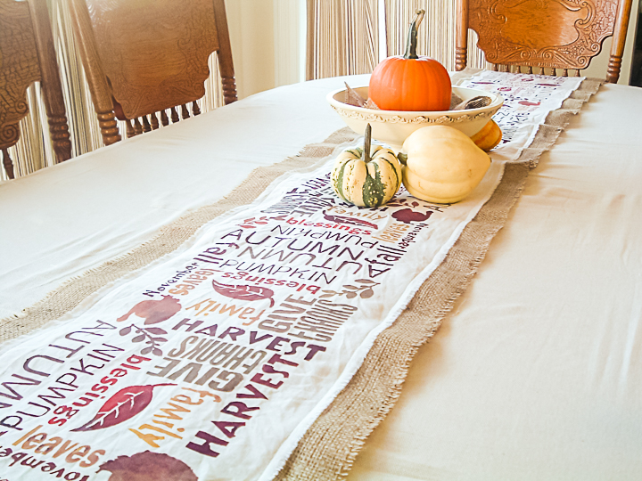 stenciled burlap table runner