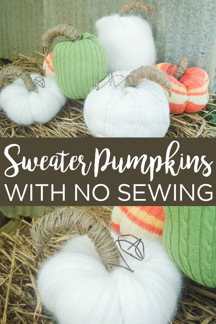 Learn how to make sweater pumpkins in all shapes and sizes. The best part is that there is no sewing required! #pumpkins #fall #crafts #nosew #sweater #upcycle #recycle