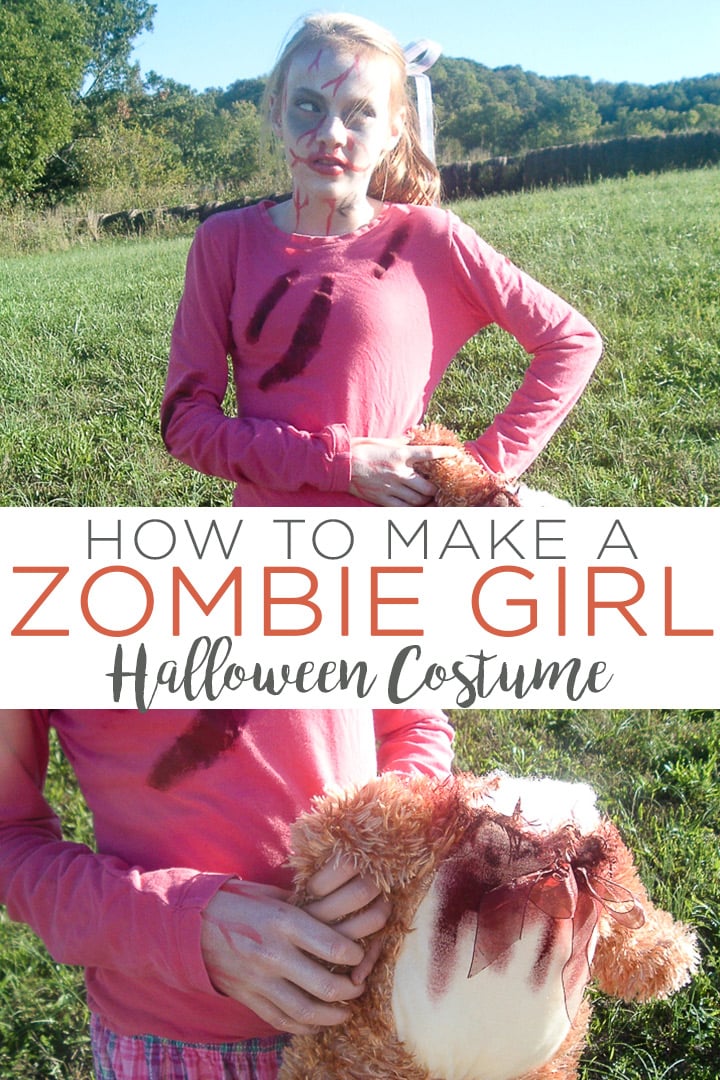 Learn how to make a zombie girl costume that is perfect for Halloween! This teen costume is both inexpensive and easy to make! #halloween #halloweencostume #zombie #teens