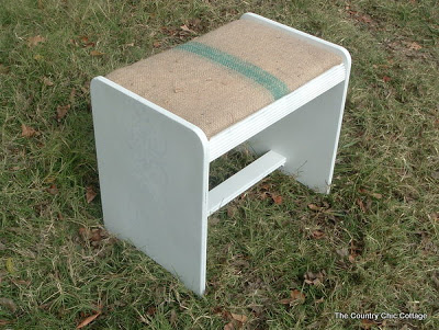 finished coffee sack stool with stencil
