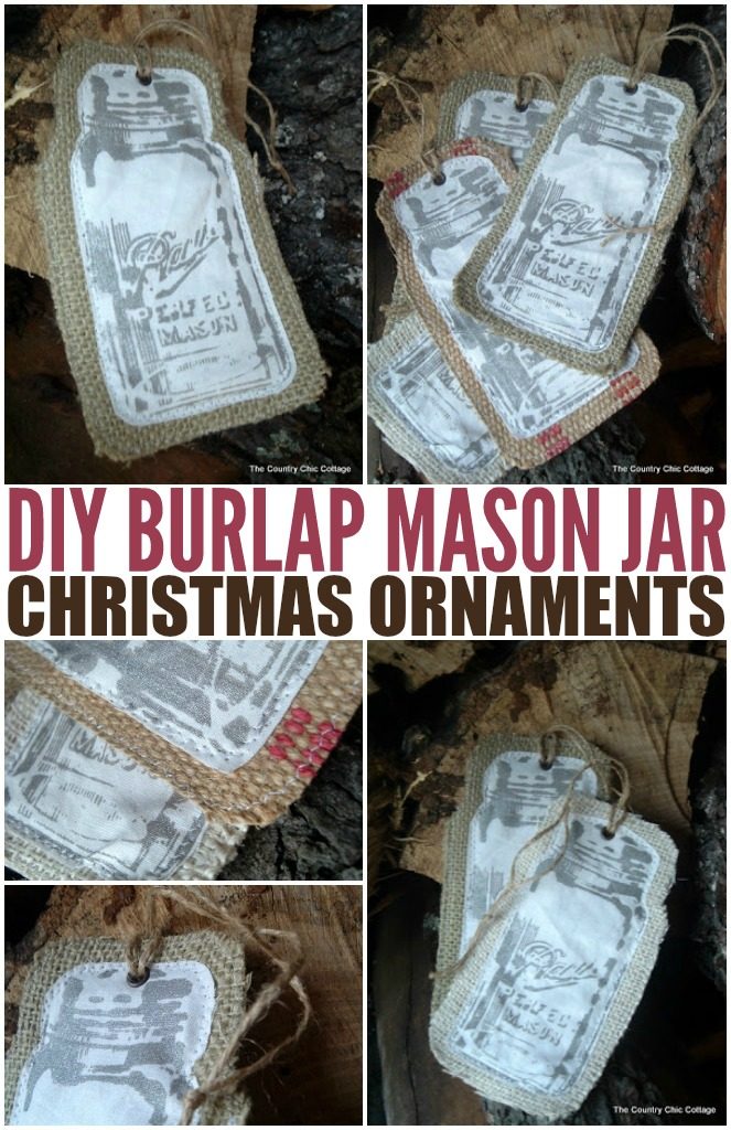 burlap mason jar Christmas ornaments pin image