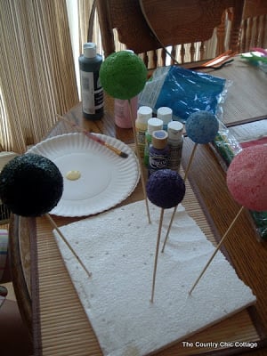 drying styrofoam balls for spider craft