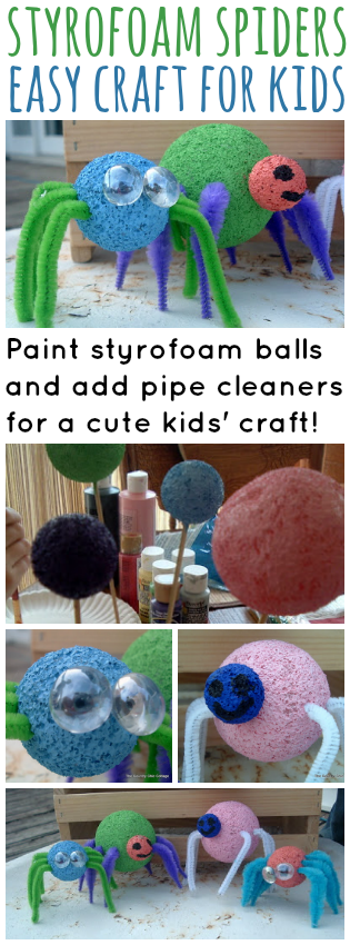 styrofoam spiders for kids pinterest image