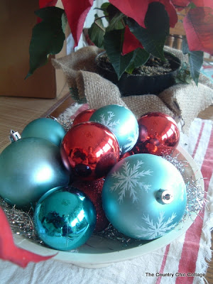 red and aqua Christmas ornaments