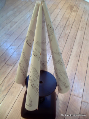 gluing together rolled sheet music cones