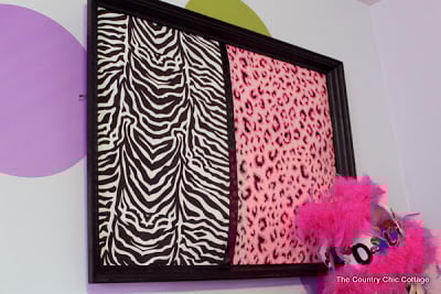 Zebra Fabric Art hung in girls room