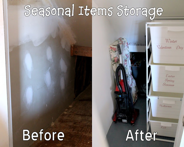 Closet organization before and after.