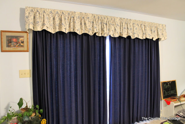 blue curtains with curtain topper