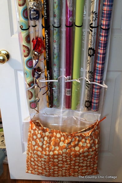 Wrapping paper organizer from shoe bag