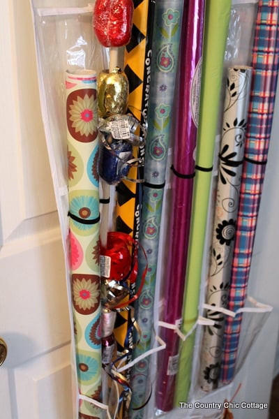 wrapping paper in shoe bag organizer