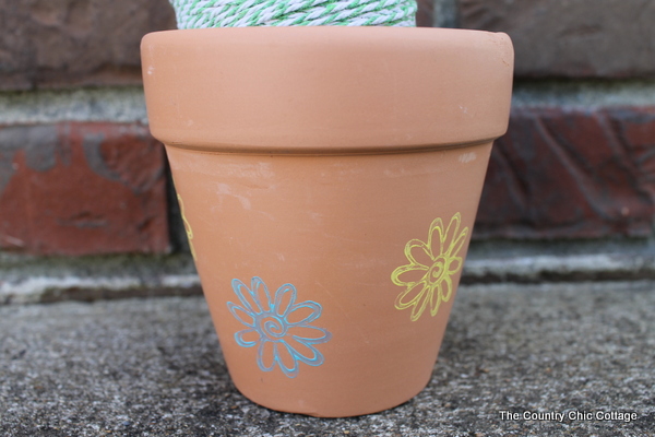 close up of floral stamped pot
