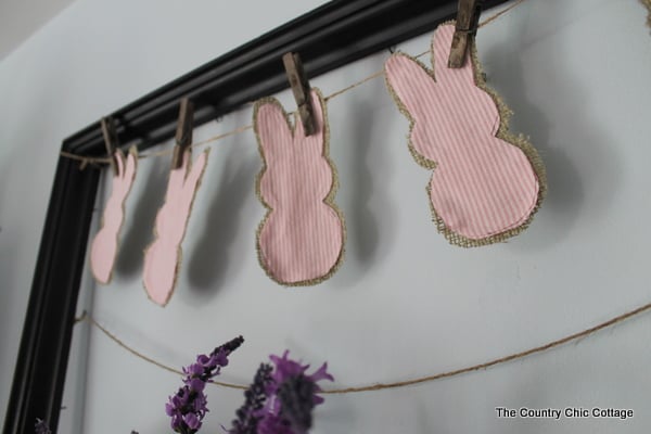 peeps bunny garland hanging in frame