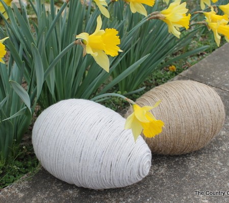 Make these twine wrapped eggs from extra large dollar store Easter eggs!