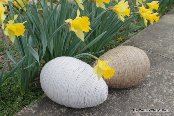 Make these twine wrapped eggs from extra large dollar store Easter eggs!
