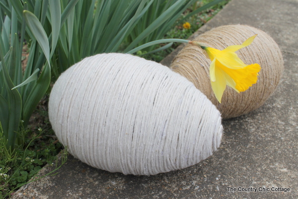 easter eggs wrapped in twine