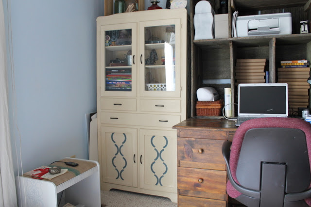 chalk painted cabinet in office