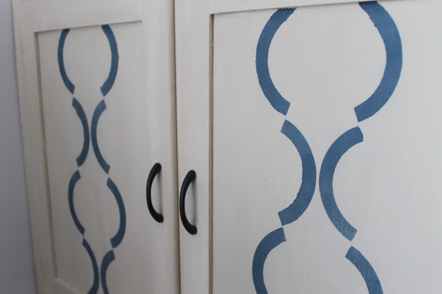 cabinet doors with blue pattern