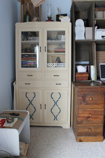 cream chalk paint cabinet in office