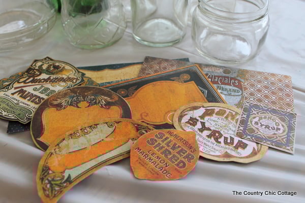 DIY Vintage Labels cutting labels from scrapbook paper