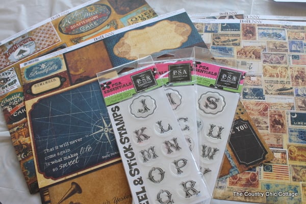 DIY Vintage Labels pile of stamps and scrapbook papers