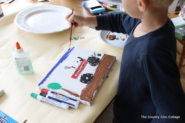 rainy day kids craft canvas art tractor art made by kids