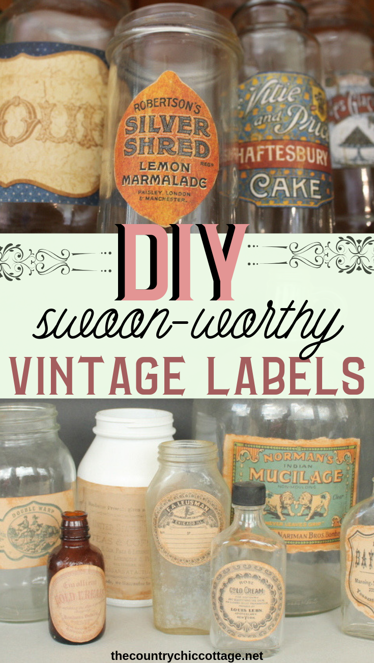 Make these DIY vintage labels with some scrapbook paper and stamps! Turn jars ready for the trash into something amazing for your farmhouse style home! #vintage #farmhouse #farmhousestyle #diy #crafts