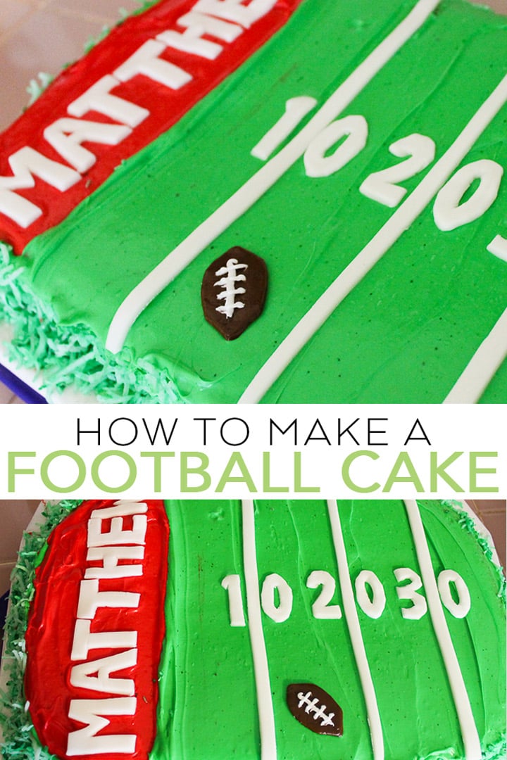 Learn how to make a football cake for your little one! This football field cake is perfect for birthdays, tailgates, and so much more! Plus it is easy to make! #football #cake #dessert #tailgate