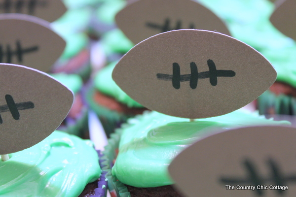 football cupcakes Cupcakes with football topper.
