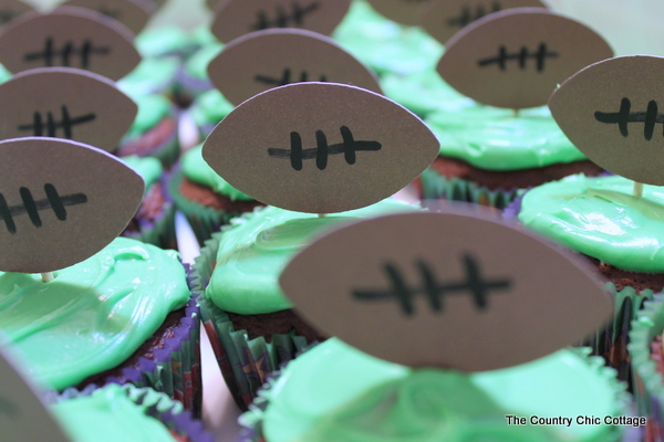 Football cupcakes close up.