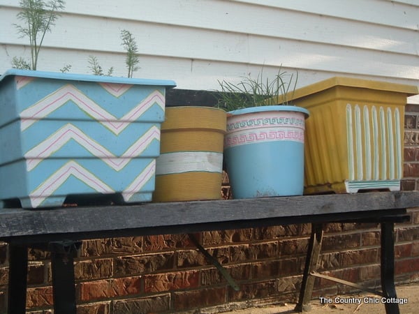 Garden pots decorated with paint