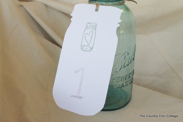 mason jar tags for wedding reception table numbers