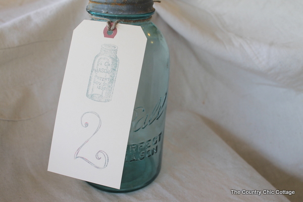 mason jar tags for wedding reception table numbers