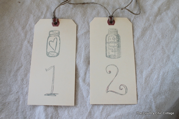 mason jar tags for wedding reception table numbers