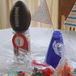 Sports party flags centerpiece.