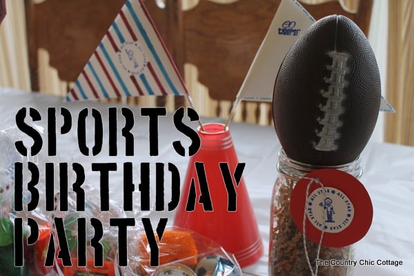 Sports-themed birthday party table decor.
