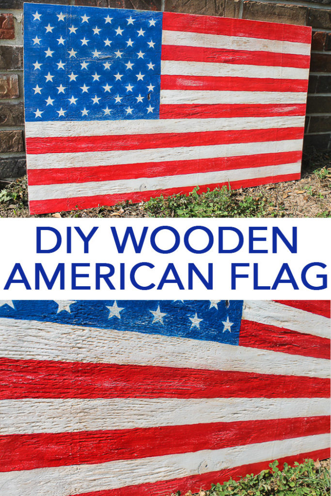 Make this DIY wooden American flag with a piece of scrap wood and a little paint! The perfect addition to your farmhouse style decor this summer! #rustic #cricut #cricutmade #farmhouse #farmhousestyle #summer #4thofjuly #americana