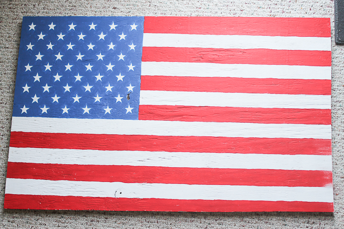 a DIY wooden american flag before distressing