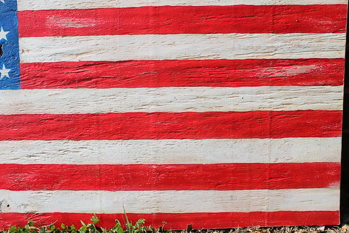 Perfectly distressed stripes on the wooden American flag